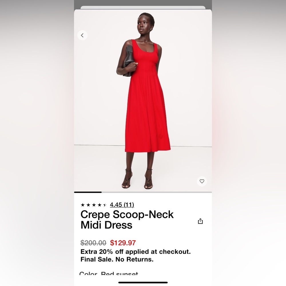 NWT Banana Republic Size 8 Red Crepe Scoop Neck Midi Dress